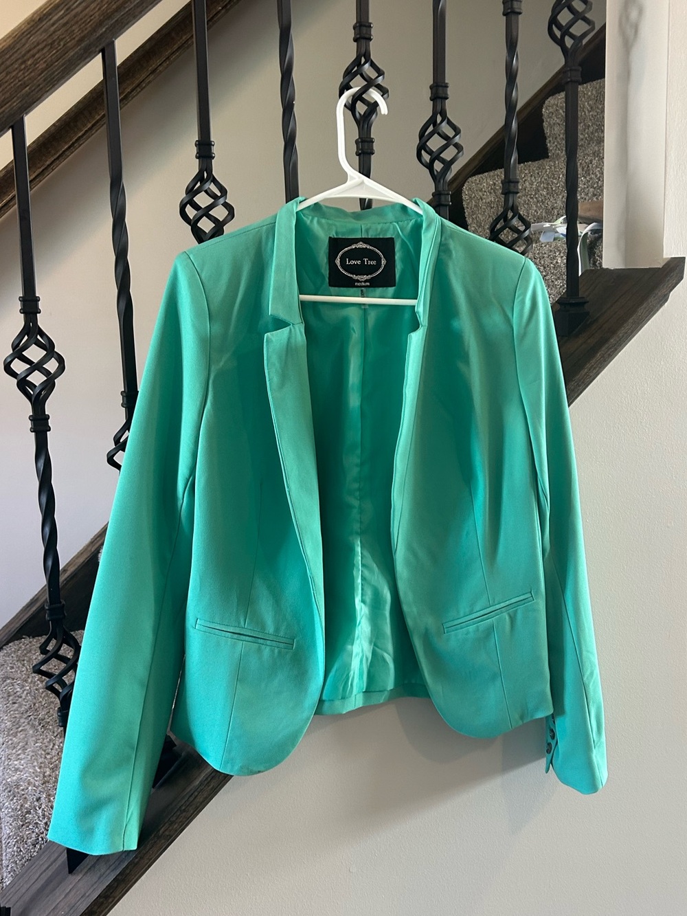 Love Tree Teal Open-Front Blazer